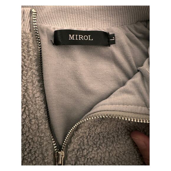 MIROL Women's Light Grey Sherpa Fleece Jacket Fuzzy Casual Zip Up Bomber Coat, L - Picture 4 of 8